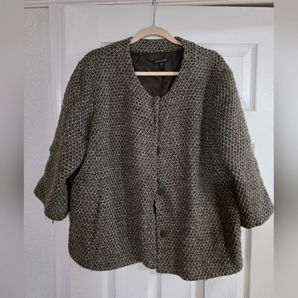 EILEEN FISHER Women's Textured jacket Coat Knit Cottage Wool Quiet Luxury Merino